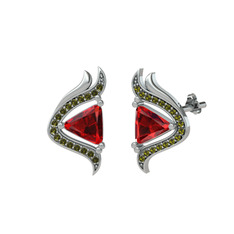 Garnet ve peridot 18 ayar beyaz altın küpe