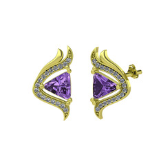 Ametist ve swarovski 925 ayar altın kaplama gümüş küpe