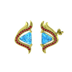 Akuamarin ve garnet 18 ayar altın küpe