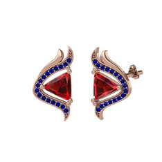 Garnet ve lab safir 14 ayar rose altın küpe