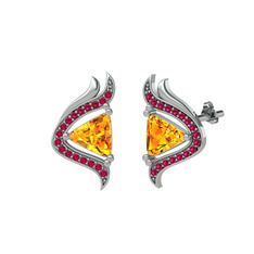 Sitrin ve rodolit garnet 14 ayar beyaz altın küpe