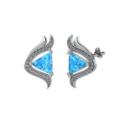 Zinnia Küpe - Akuamarin ve pırlanta 925 ayar gümüş küpe (0.306 karat) #1wiwjs