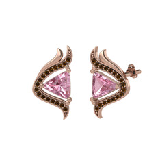 Zinnia Küpe - Pembe kuvars ve dumanlı kuvars 8 ayar rose altın küpe #1yakck8