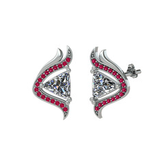 Beyaz zirkon ve rodolit garnet 8 ayar beyaz altın küpe
