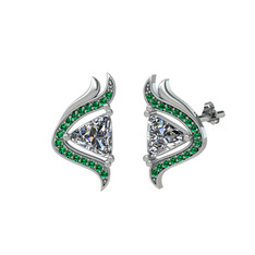 Zinnia Küpe - Swarovski ve yeşil kuvars 14 ayar beyaz altın küpe #1yixrqe