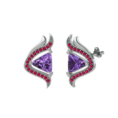 Ametist ve rodolit garnet 925 ayar gümüş küpe