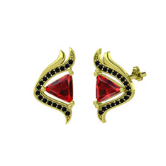 Zinnia Küpe - Garnet ve siyah zirkon 18 ayar altın küpe #2l6wi6