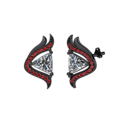 Beyaz zirkon ve garnet 925 ayar siyah rodyum kaplama gümüş küpe