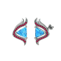 Zinnia Küpe - Akuamarin ve rodolit garnet 14 ayar beyaz altın küpe #3drck0