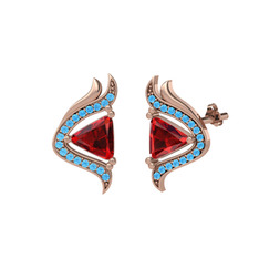 Zinnia Küpe - Garnet ve akuamarin 18 ayar rose altın küpe #3iv03b