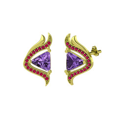 Zinnia Küpe - Ametist ve rodolit garnet 8 ayar altın küpe #3xmzyx