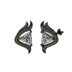 Zinnia Küpe - Swarovski ve peridot 925 ayar siyah rodyum kaplama gümüş küpe #4446du