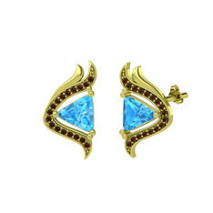 Zinnia Küpe - Akuamarin ve dumanlı kuvars 8 ayar altın küpe #4s44sx