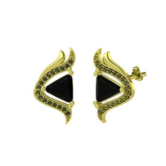 Siyah zirkon ve peridot 925 ayar altın kaplama gümüş küpe