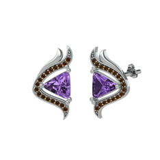 Zinnia Küpe - Ametist ve dumanlı kuvars 14 ayar beyaz altın küpe #5b8yoo