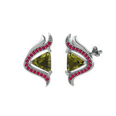 Zinnia Küpe - Peridot ve rodolit garnet 18 ayar beyaz altın küpe #5p4f1x