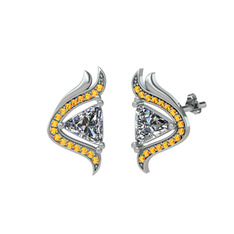 Zinnia Küpe - Swarovski ve sitrin 18 ayar beyaz altın küpe #5qqafe