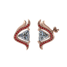 Beyaz zirkon ve garnet 14 ayar rose altın küpe