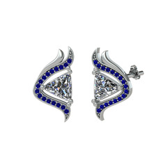Swarovski ve lab safir 18 ayar beyaz altın küpe