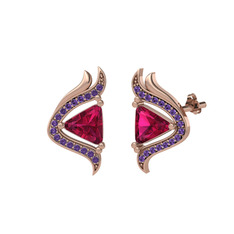 Zinnia Küpe - Rodolit garnet ve ametist 18 ayar rose altın küpe #6qlt1q