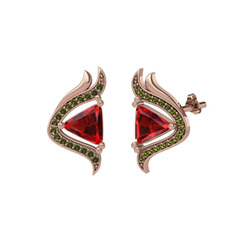 Garnet ve peridot 14 ayar rose altın küpe