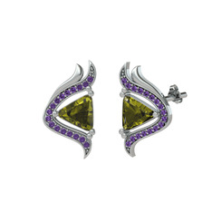 Peridot ve ametist 925 ayar gümüş küpe