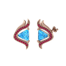 Zinnia Küpe - Akuamarin ve rodolit garnet 8 ayar rose altın küpe #7r2dk3