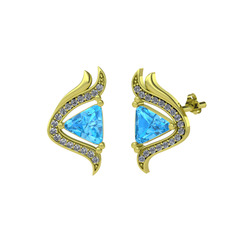 Zinnia Küpe - Akuamarin ve swarovski 14 ayar altın küpe #89rgrt