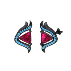 Zinnia Küpe - Rodolit garnet ve akuamarin 925 ayar siyah rodyum kaplama gümüş küpe #9bvd5p