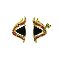 Zinnia Küpe - Siyah zirkon ve garnet 8 ayar altın küpe #9rm5t4
