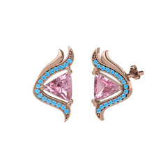 Zinnia Küpe - Pembe kuvars ve akuamarin 8 ayar rose altın küpe #9vz23q