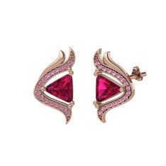 Zinnia Küpe - Rodolit garnet ve pembe kuvars 925 ayar rose altın kaplama gümüş küpe #9w6ad9