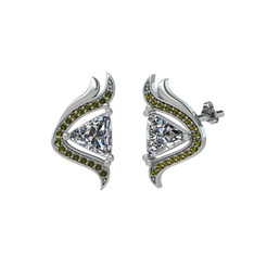Zinnia Küpe - Beyaz zirkon ve peridot 14 ayar beyaz altın küpe #a690rl