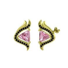 Zinnia Küpe - Pembe kuvars ve siyah zirkon 8 ayar altın küpe #b9ruct