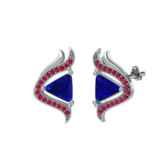 Lab safir ve rodolit garnet 18 ayar beyaz altın küpe