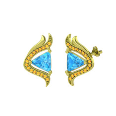 Zinnia Küpe - Akuamarin ve sitrin 14 ayar altın küpe #d8xqvv