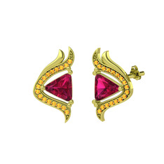 Rodolit garnet ve sitrin 18 ayar altın küpe