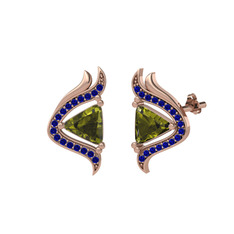 Peridot ve lab safir 925 ayar rose altın kaplama gümüş küpe