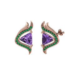 Zinnia Küpe - Ametist ve yeşil kuvars 18 ayar rose altın küpe #fc2qdm