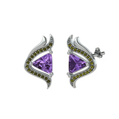 Ametist ve peridot 18 ayar beyaz altın küpe