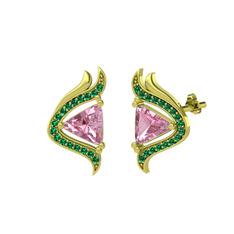 Zinnia Küpe - Pembe kuvars ve yeşil kuvars 8 ayar altın küpe #g27lzo