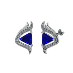 Zinnia Küpe - Lab safir ve swarovski 14 ayar beyaz altın küpe #h3sfla