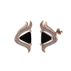 Siyah zirkon ve swarovski 14 ayar rose altın küpe