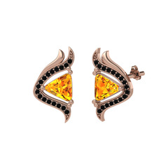 Zinnia Küpe - Sitrin ve siyah zirkon 8 ayar rose altın küpe #hdefac