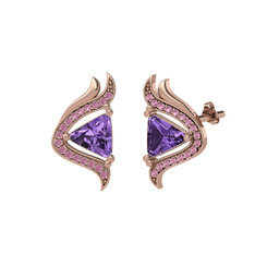 Zinnia Küpe - Ametist ve pembe kuvars 8 ayar rose altın küpe #i1wvf3