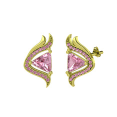 Zinnia Küpe - Pembe kuvars 18 ayar altın küpe #i5img3