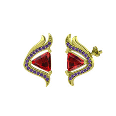 Zinnia Küpe - Garnet ve ametist 8 ayar altın küpe #iex1gy