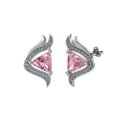 Zinnia Küpe - Pembe kuvars ve swarovski 8 ayar beyaz altın küpe #ijklw