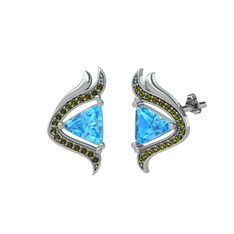 Akuamarin ve peridot 925 ayar gümüş küpe