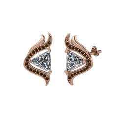 Swarovski ve dumanlı kuvars 14 ayar rose altın küpe